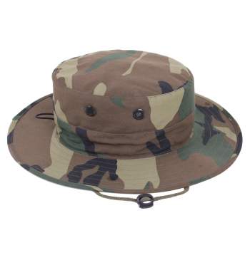 Military Style Boonie Hat Adjustable Woodland