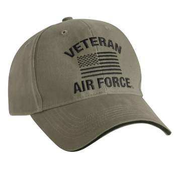 Embroidered Vintage Air Force Veteran US Flag Hat Olive Drab