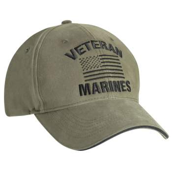 Embroidered Vintage Marines Veteran US Flag Hat Olive Drab