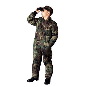 Kids Insulated Coveralls Woodland Camouflage