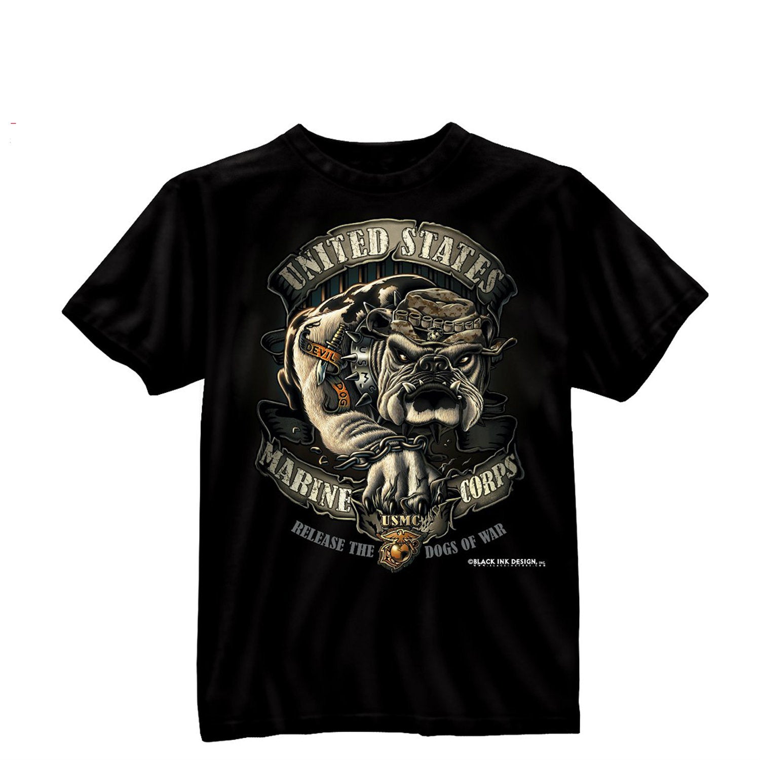Black Ink USMC Bulldog T-Shirt Black