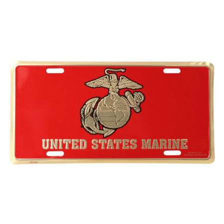 US Marine EGA Metal License Plate Red