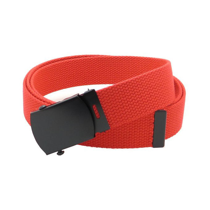Red Military Style Web Belt With Black Buckle and Tip