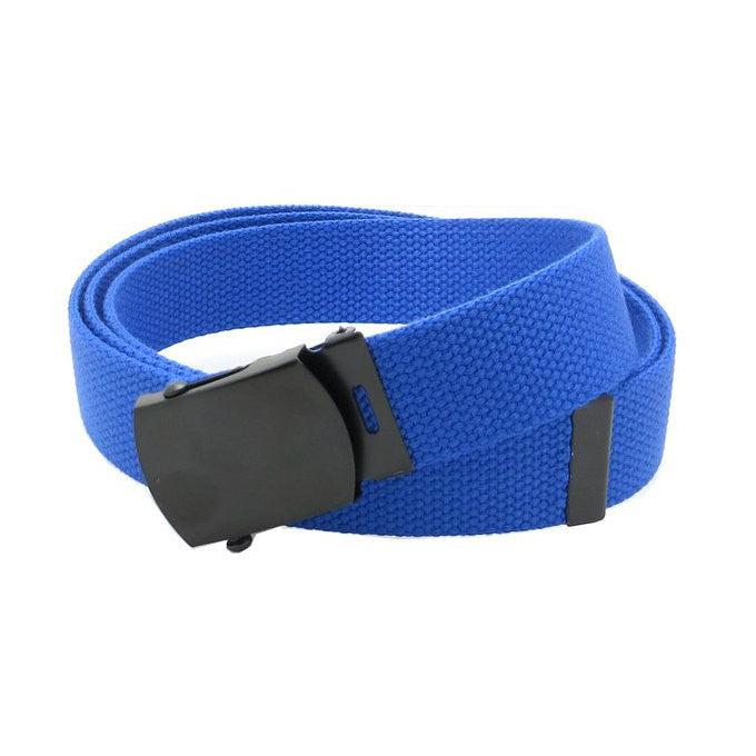 Royal Blue Military Style Web Belt With Black Buckle and Tip