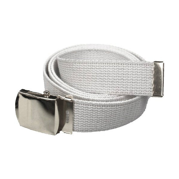 White Military Style Web Belt With Silver Buckle and Tip - Indy Army Navy