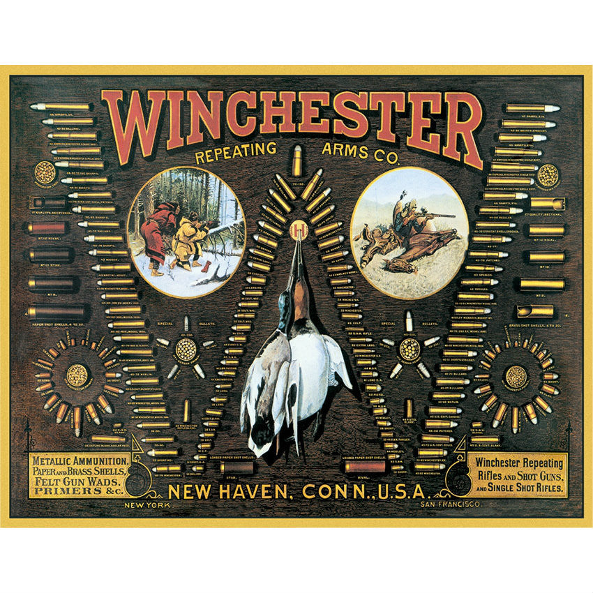 Winchester Bullet Board Cartridge Chart Tin Sign - Indy Army Navy